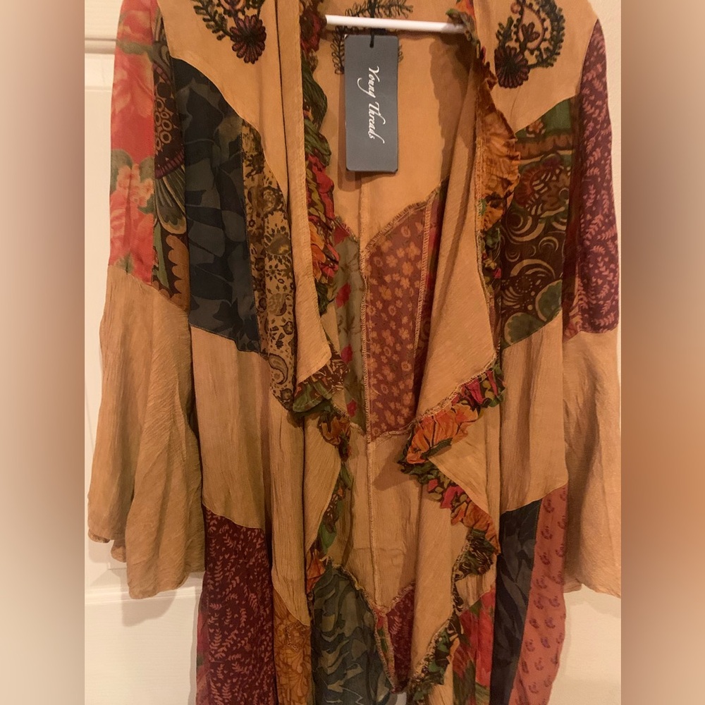 Young Threads Tan Patchwork Open-Front Kimono - Picture 2 of 6